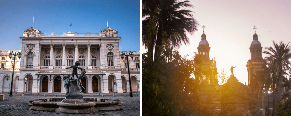 View of historic buildings on a tour of Santiago